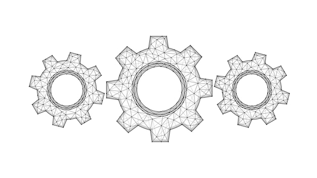 Vector engranajes, rueda dentada o ajustes. ilustración de vector poligonal de un mecanismo.