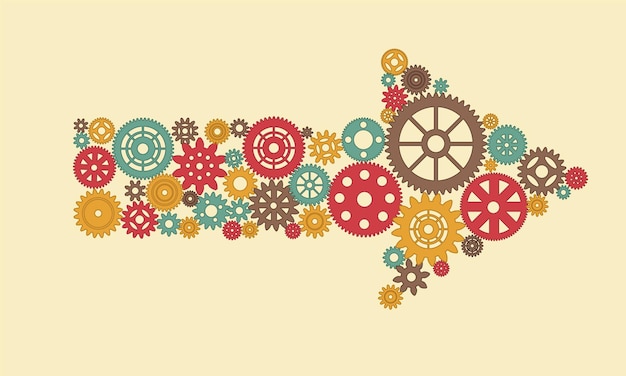 Engranajes Steampunk como flechas vectoriales de color aisladas en blanco Icono de flecha Icono de vector de flecha Flecha