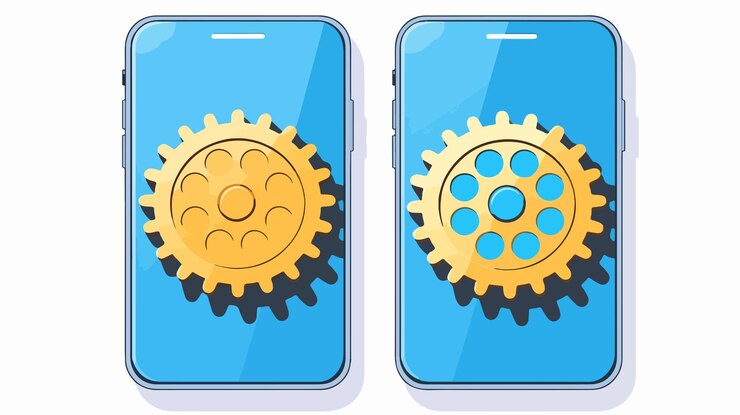Vector engranajes de teléfono inteligente en el vector de estilo plano de sombra