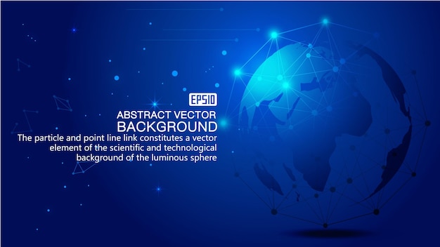 Enlaces de puntos y líneas Fondo de vector de tecnología de red de mapa mundial azul digital de la Tierra