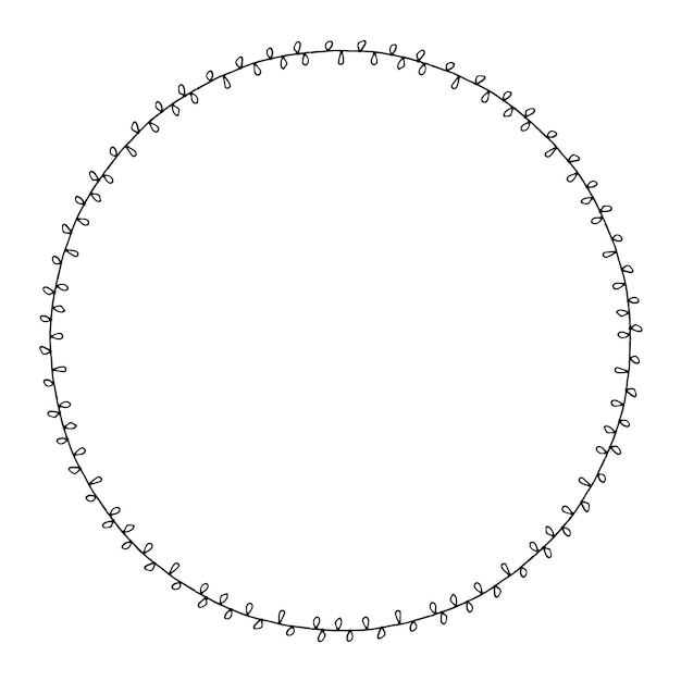 Enmarcamiento redondo decorativo Marco circular vectorial con hojas pequeñas dibujado en blanco y negro ilustración a mano Frontera dibujada a mano aislada