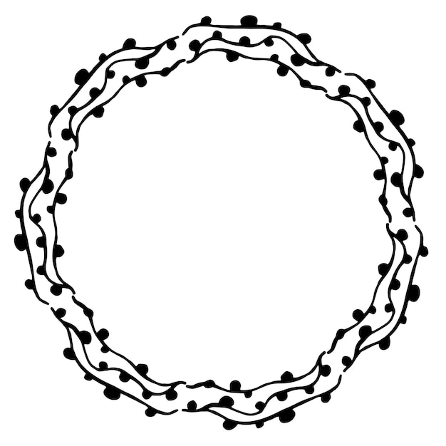 Enmarcamiento redondo decorativo Marco circular vectorial con ramas dibujado en blanco y negro a mano Frontera dibujada a mano aislada