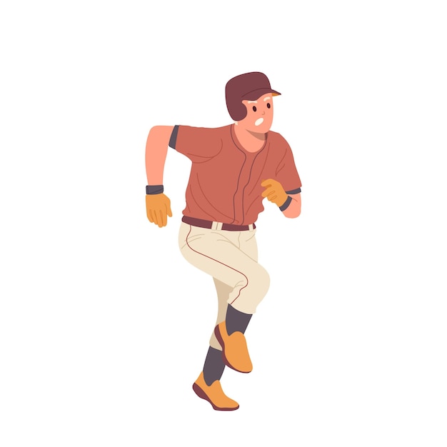 Enojado, emocionado, jugador de béisbol, deportista profesional, llevando, juego, equipo, uniforme, caricatura, carácter, corriendo, y, gritando, vector, ilustración, aislado, blanco, plano de fondo, deportes, competencia, concepto