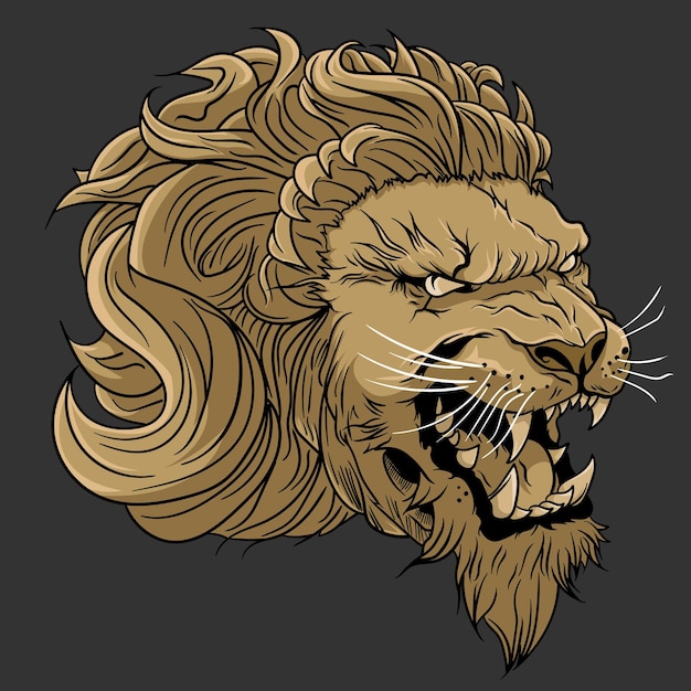 enojado, león, cabeza, vector, ilustración
