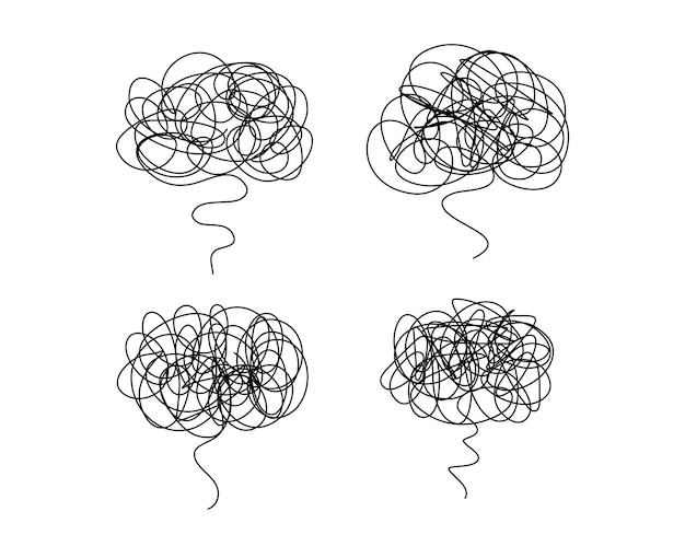 Enredado garabateo cerebro garabateo contorno icono signo dibujado a mano boceto de tinta vector de elementos de diseño abstracto