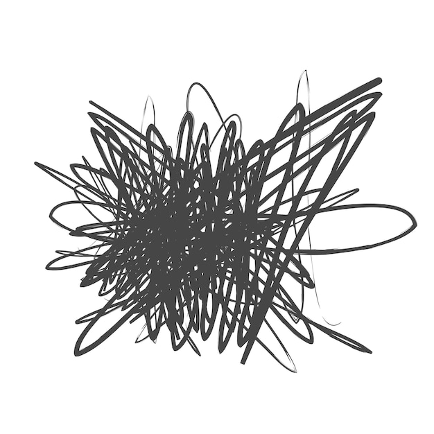 Enredado garabato abstracto línea dibujada a mano Doodle vector enredos negro ines círculos abstracto garabato forma caos depresión agresión mal