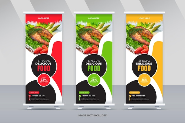 enrollar pancartas para una plantilla de presentación de comida de restaurante y tienda de alimentos