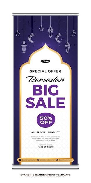 Vector enrollar plantilla de banner para promoción temporada de ramadán vector premium