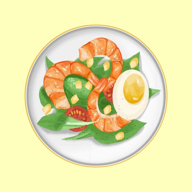 Ensalada de camarón con huevo de maíz y tomates