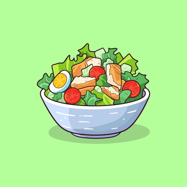 Vector ensalada césar de pollo ilustración vectorial línea limpia y imágenes prediseñadas de color para el cartel del menú