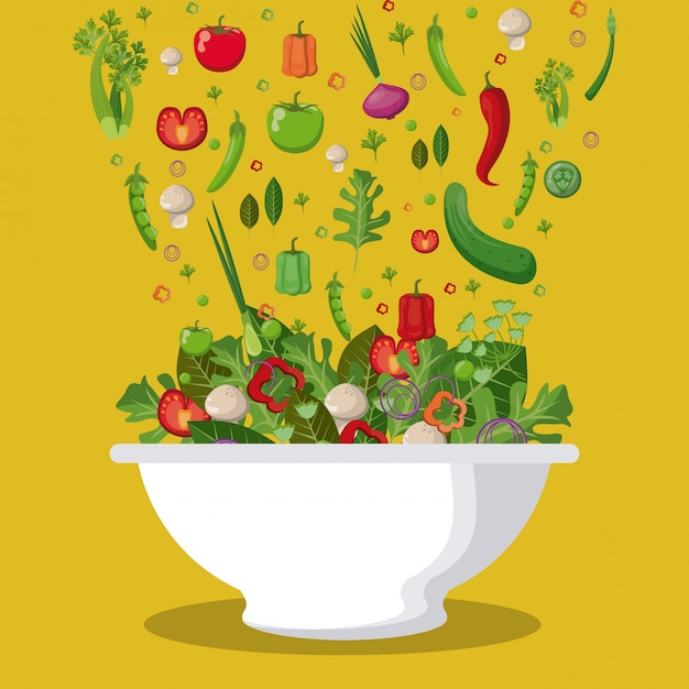 Ensalada, mezclado, vegetales, dieta, comida, caída, imagen