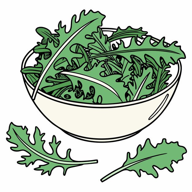 Una ensalada verde crujiente fresca en una ilustración vectorial de cuenco que destaca la frescura de la salud y la sencillez
