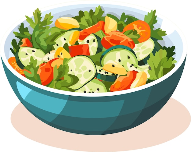 Ensalada de verduras frescas en cuenco de cerámica Comida fresca y saludable Nutrición vegetariana Ilustración vectorial