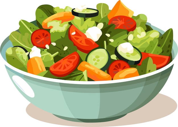 Ensalada de verduras frescas en cuenco de cerámica Comida fresca y saludable Nutrición vegetariana Ilustración vectorial