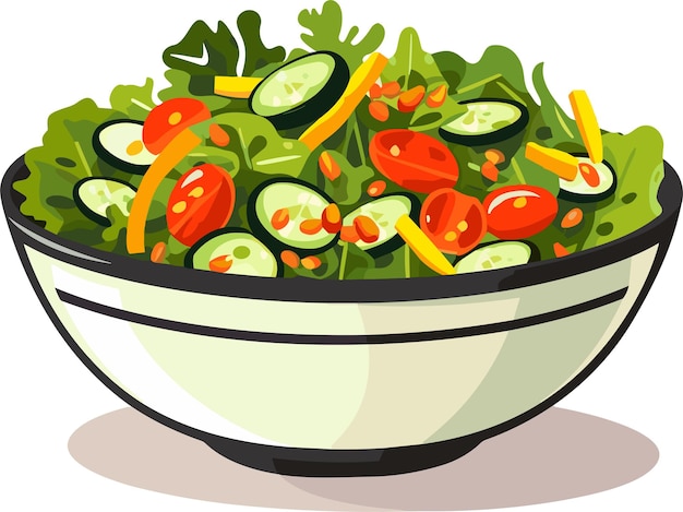 Ensalada de verduras frescas en cuenco de cerámica Comida fresca y saludable Nutrición vegetariana Ilustración vectorial