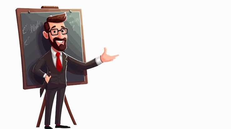 Vector enseñador profesional con puntero enseñando en el aula ilustración de dibujos animados