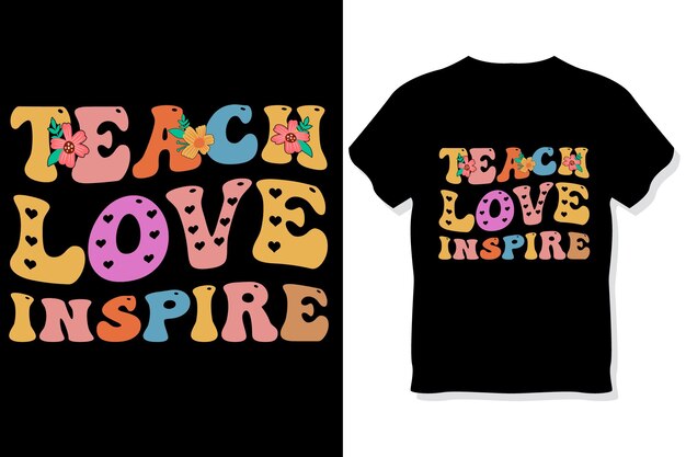 enseñar amor inspirar retro ondulado maestro tipografía diseño de camiseta día de los maestros camiseta