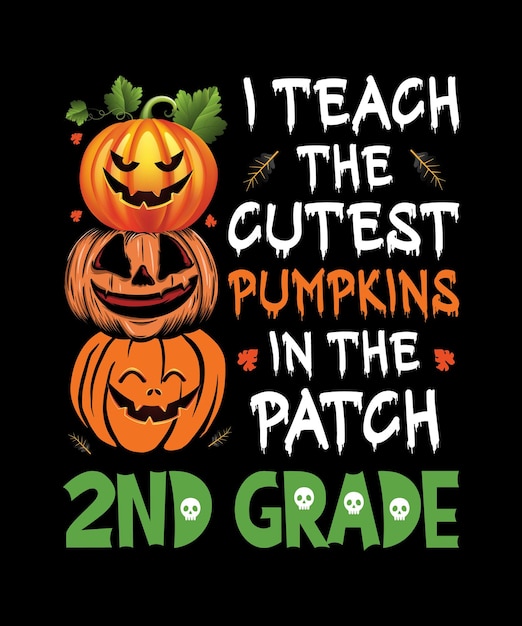 Enseño las calabazas más lindas en el remiendo de la camiseta del profesor de Halloween del segundo grado