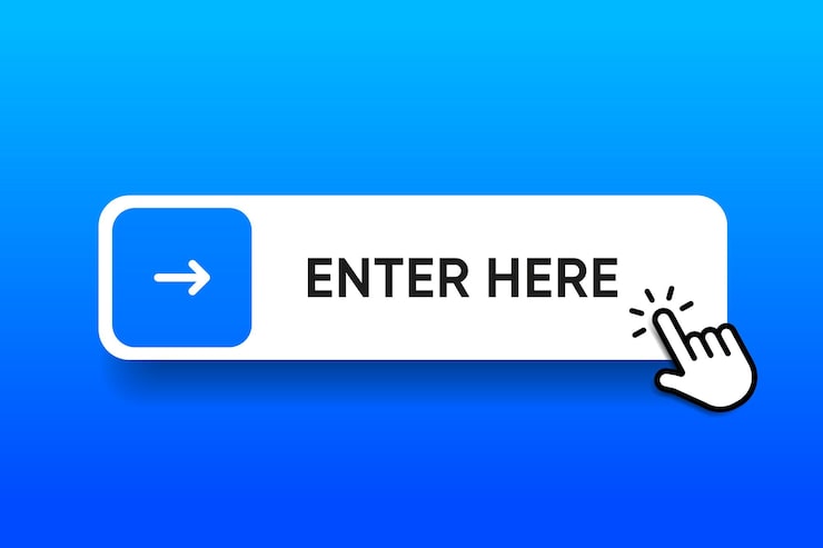 Vector enter here button click here web buttons with hand cursoraction button with arrow pointer click b