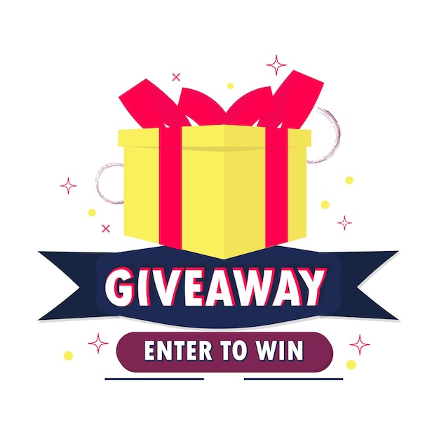 Entra para ganar una plantilla de publicación en redes sociales para el diseño de la promoción o el estandarte del sitio web Ganar un premio de regalo Caja de regalo con letras de tipografía moderna Ganadores del concepto de regalo de regalo