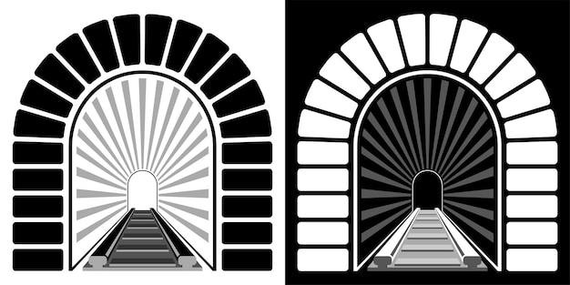 Vector entrada al túnel arqueado del ferrocarril camino hacia lo desconocido superando miedos y obstáculos vector minimalista