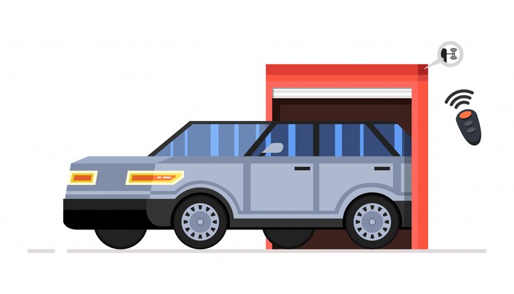 Vector entrada del automóvil al edificio que alberga un vehículo
