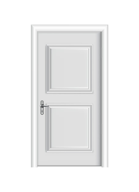 Entrada blanca cerrada. puerta realista con marco aislado sobre fondo blanco. plantilla de puerta blanca de diseño limpio. elemento decorativo de la casa