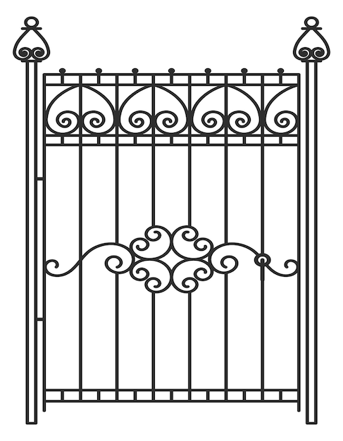 Vector entrada de valla de hierro puerta ornamentada de época clásica aislada sobre un fondo blanco