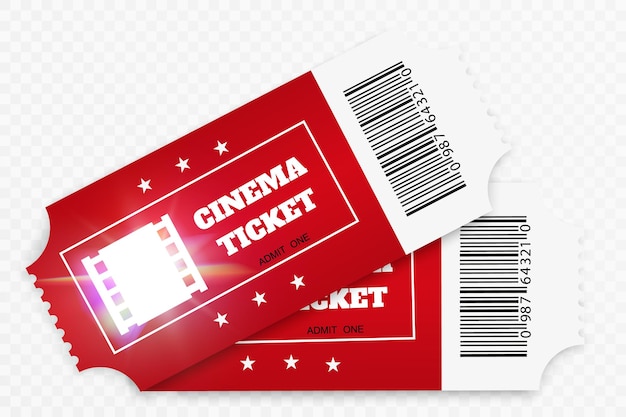 Entradas aisladas sobre fondo blanco Vista frontal realista Entrada de película en color Ilustración vectorial