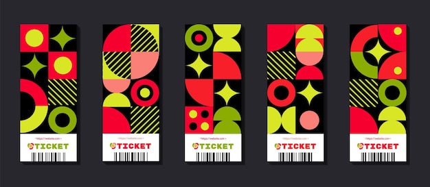 Entradas de la Bauhaus Conjunto de fondos de patrones geométricos Diseño de saludos e invitaciones Abstracto minimalista plano formas coloridas cartel o pancarta retro Moderno patrón gráfico de portada vectorial