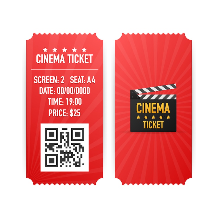Vector entradas de cine aisladas sobre fondo blanco. vista frontal realista. banner de película entradas de cine para cine