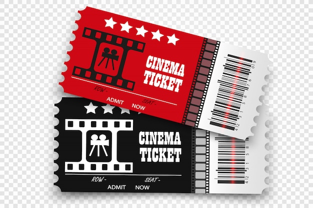 Entradas de cine aisladas sobre fondo transparente. Boleto de entrada al cine realista.