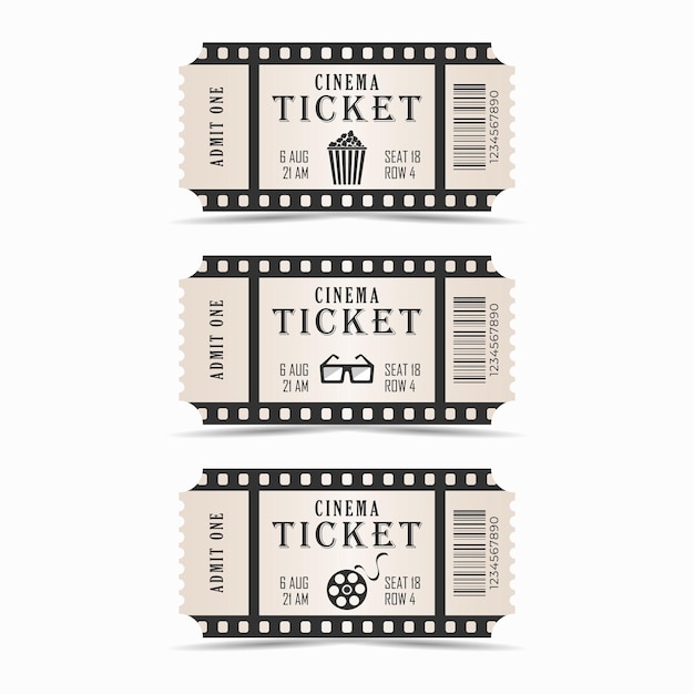 Entradas de cine en estilo retro en blanco y negro Plantilla de entrada de cine en colores claros Ilustración
