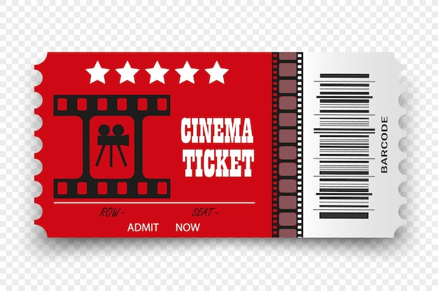 Entradas de cine vectorial aisladas sobre fondo transparente. Boleto de entrada de cine realista.