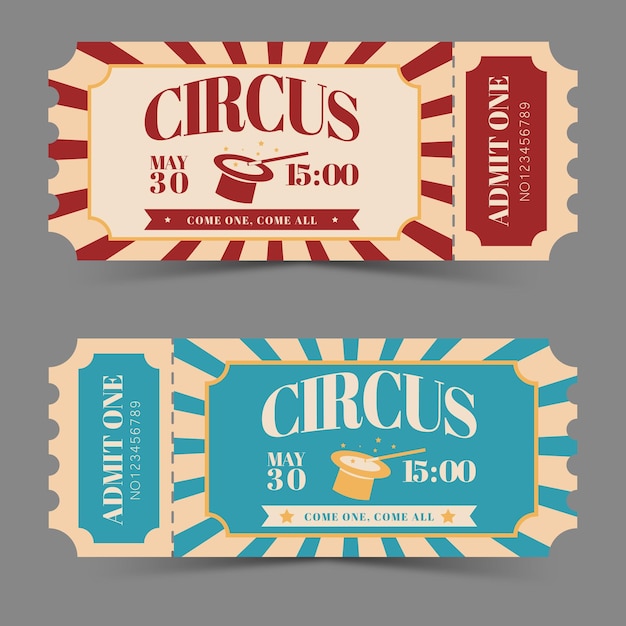 Entradas de circo espectáculo increíble entrada retro aceptar un cupón ilustración vectorial