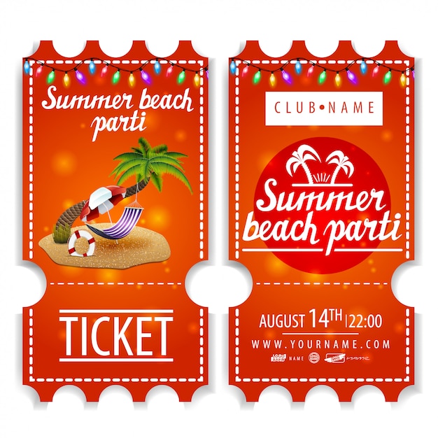 Entradas para la fiesta de verano en la playa.