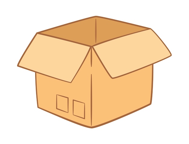 Entrega en caja de cartón abierta Icono aislado de estilo plano dibujado a mano