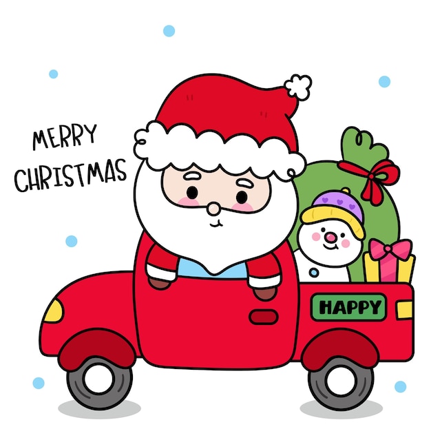 Vector entrega de coches de santa claus regalo de navidad x tarjeta de mas kawaii personaje