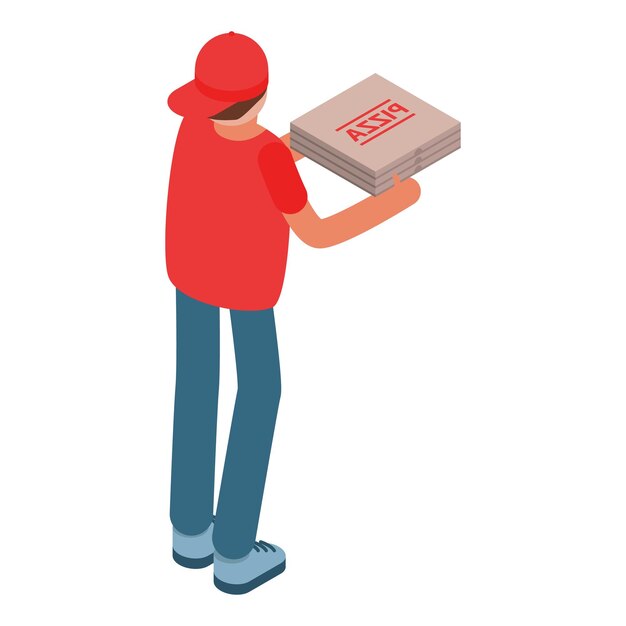 Entrega de hombre dar icono de caja de pizza Isométrica de entrega de hombre dar icono de vector de caja de pizza para diseño web aislado sobre fondo blanco