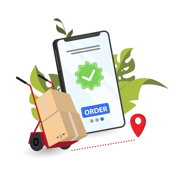 Entrega en línea Envío de paquete de entrega de respuesta rápida en el móvil Seguimiento de pedidos en línea con mapa