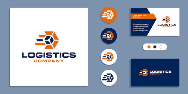 Entrega logística, logotipo de envío rápido y plantilla de diseño de tarjeta de visita