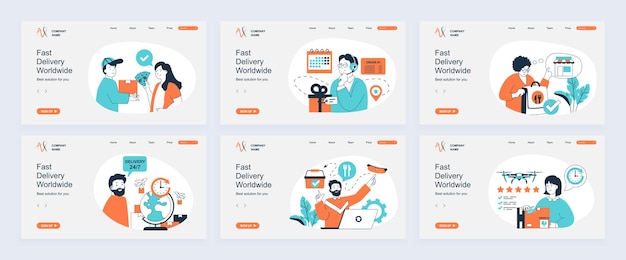 Entrega de pantallas de interfaz de aplicaciones móviles conjunto de plantillas Servicio logístico de cuentas en línea Calendario paquete calcular orden de seguimiento Paquete de kit UI UX GUI para diseño web de aplicaciones Diseño vectorial