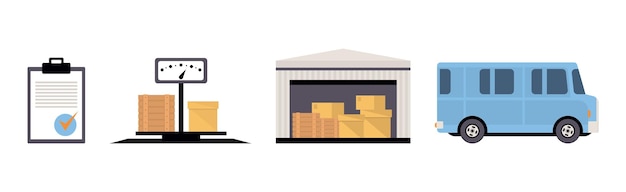Entrega de pedidos y logística con paquetes y vectores de transporte Concepto de servicio de envío y distribución