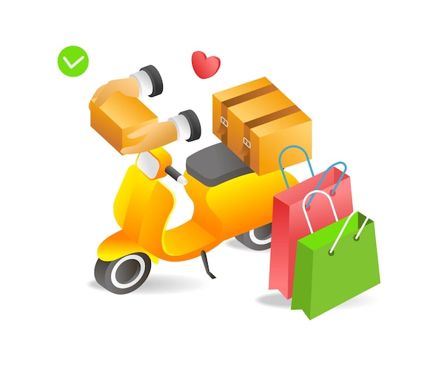 Entrega de productos de compras en línea de ilustración isométrica de concepto plano 3d