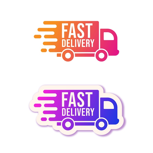 Vector entrega rápida. conjunto de logotipo de camiones de reparto