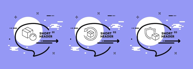 Entregar paquetes conjunto icono Caja entrega rápida velocidad envío circular flecha escudo protección responsabilidad por la seguridad de las cosas Concepto de logística Infografía línea de tiempo con iconos y 3 pasos