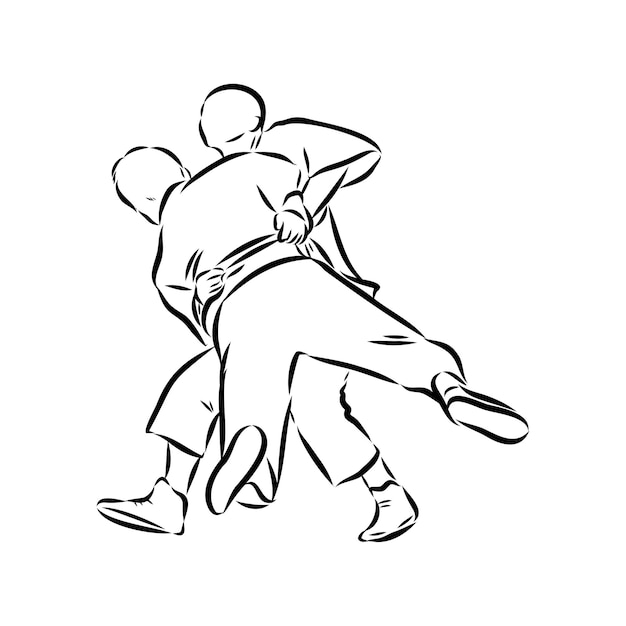 Entrenador de artes marciales sambo judo y lucha libre cinturón lucha libre boceto vectorial