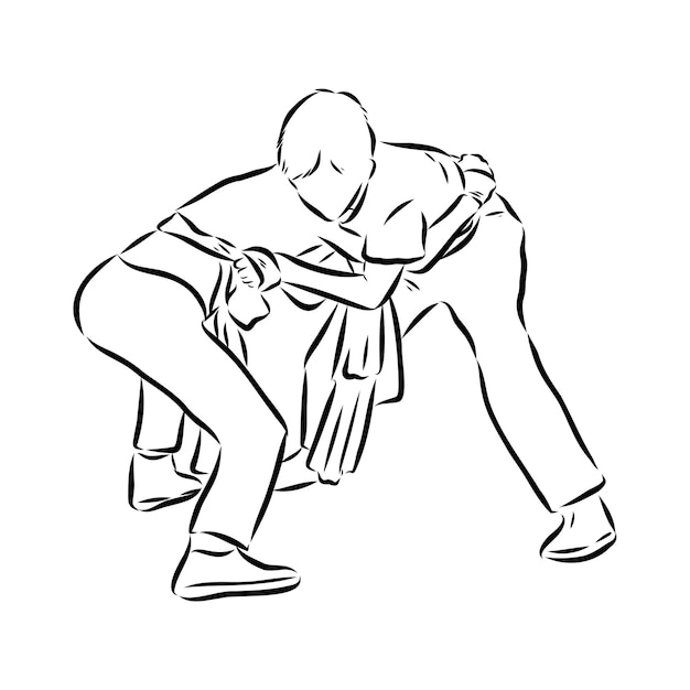Entrenador de artes marciales sambo judo y lucha libre cinturón lucha libre boceto vectorial