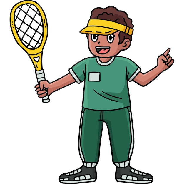 Entrenador de tenis con una raqueta clip de dibujos animados de colores