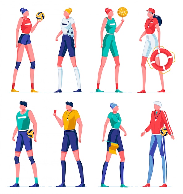 Vector entrenadores de dibujos animados que enseñan diferentes tipos de deporte.